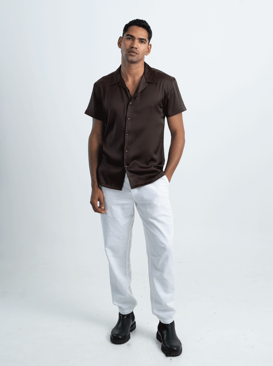 MOCHA BROWN SATIN SHIRT